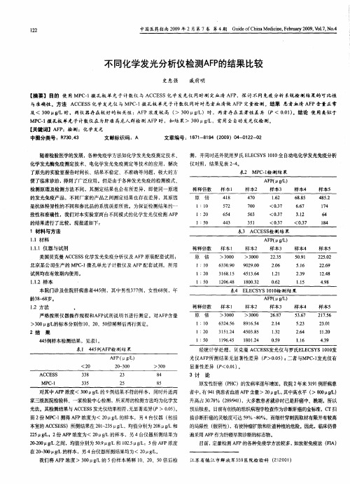 不同化学发光分析仪检测AFP的结果比较