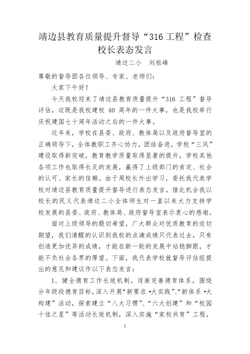 316工程检查校长表态发言