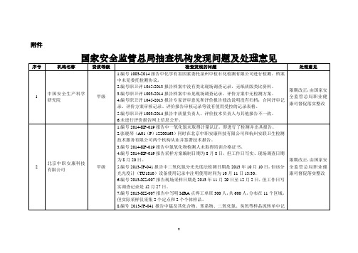 国家安全监管总局抽查机构发现问题及处理意见