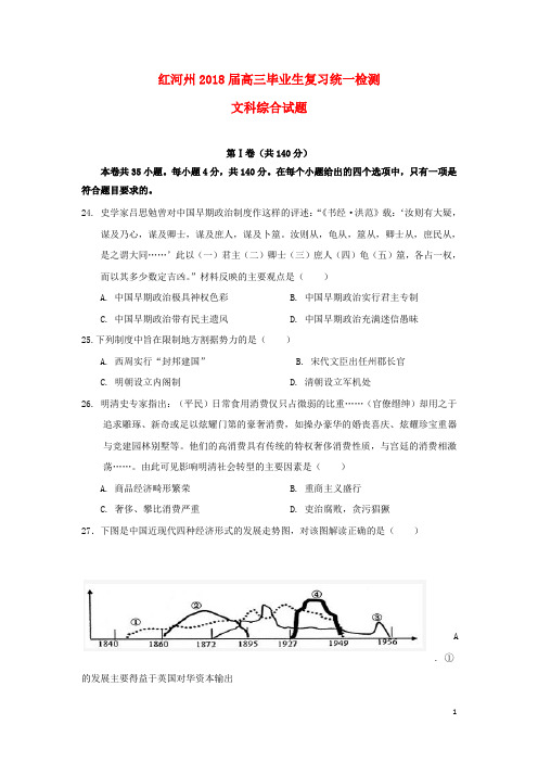 云南省红河州2018届高三历史复习统一检测试题2018082801117