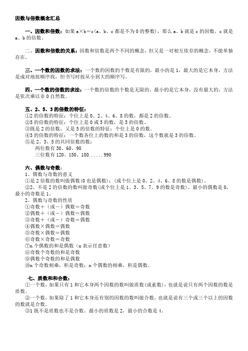 人教版五数下册 第二单元知识点 因数与倍数