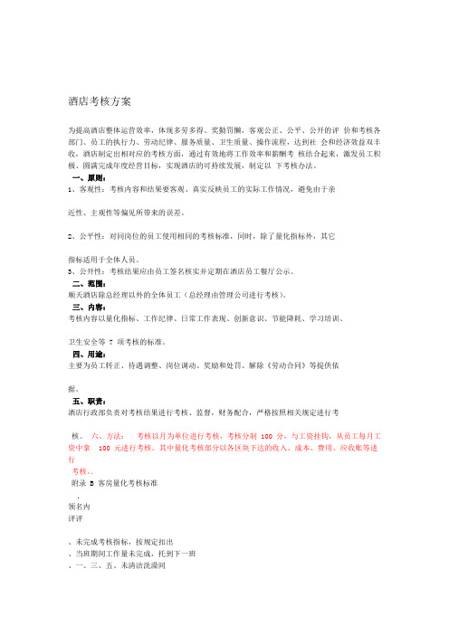 酒店管理酒店量化考核方案