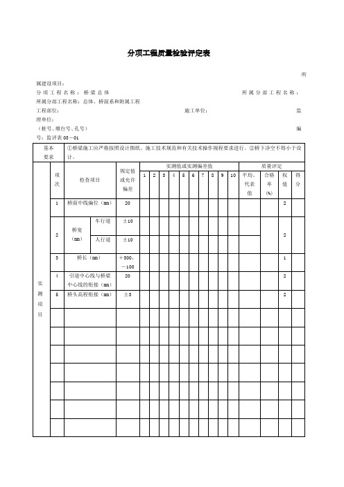 公路桥梁分项工程质量检验评定表
