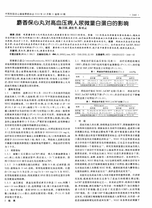 麝香保心丸对高血压病人尿微量白蛋白的影响
