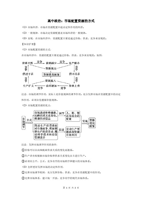 高中政治：市场配置资源的方式