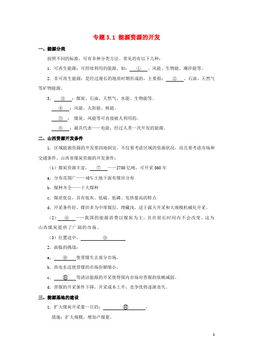 2018_2019学年高中地理专题3.1能源资源的开发试题新人教版必修3