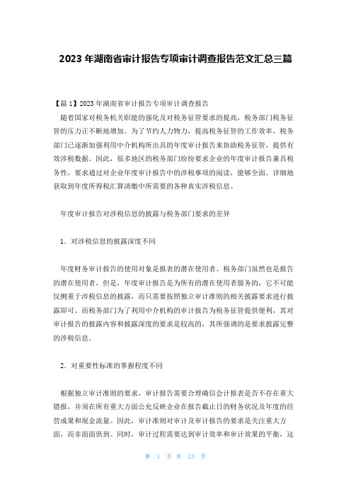 2023年湖南省审计报告专项审计调查报告范文汇总三篇