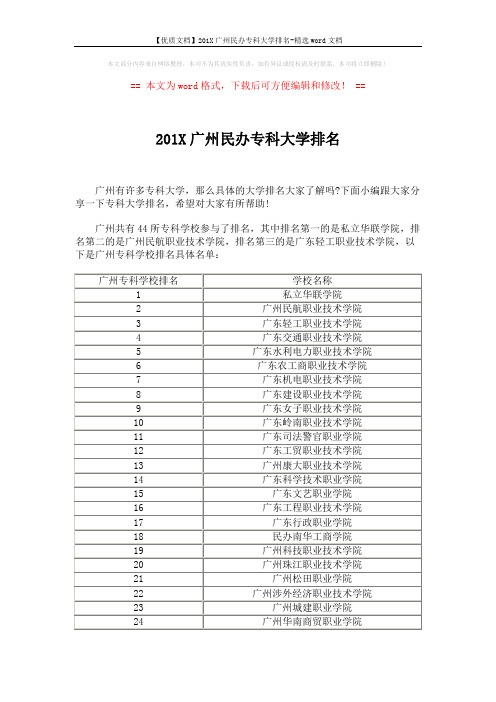 【优质文档】201X广州民办专科大学排名-精选word文档 (3页)