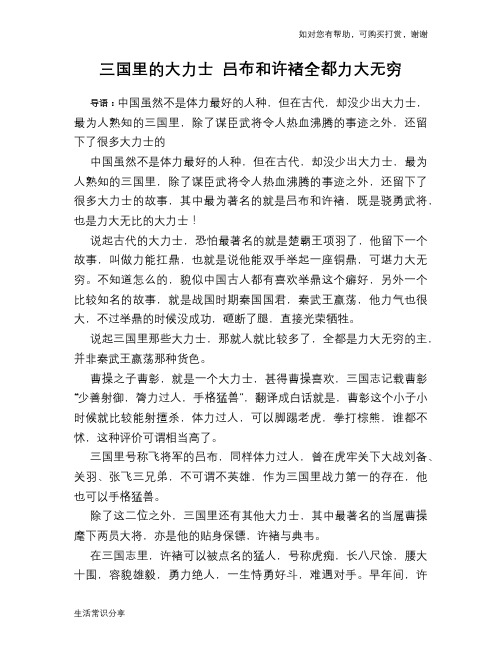 历史趣谈：三国里的大力士 吕布和许褚全都力大无穷