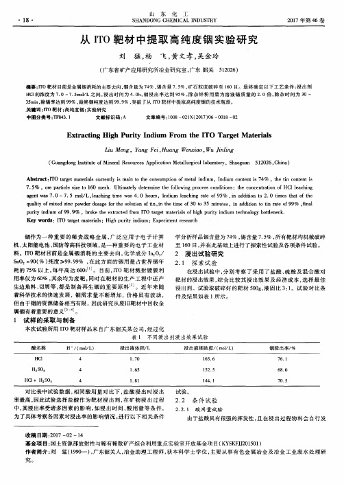 从ITO靶材中提取高纯度铟实验研究