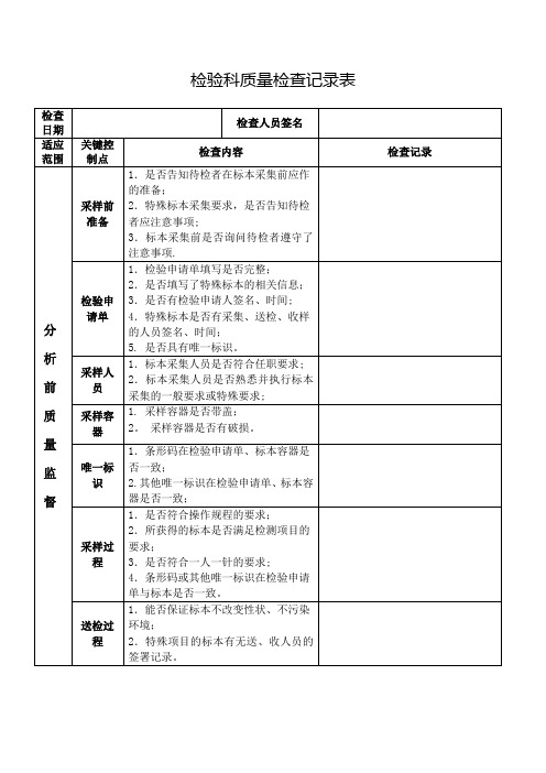 检验科质量检查记录表