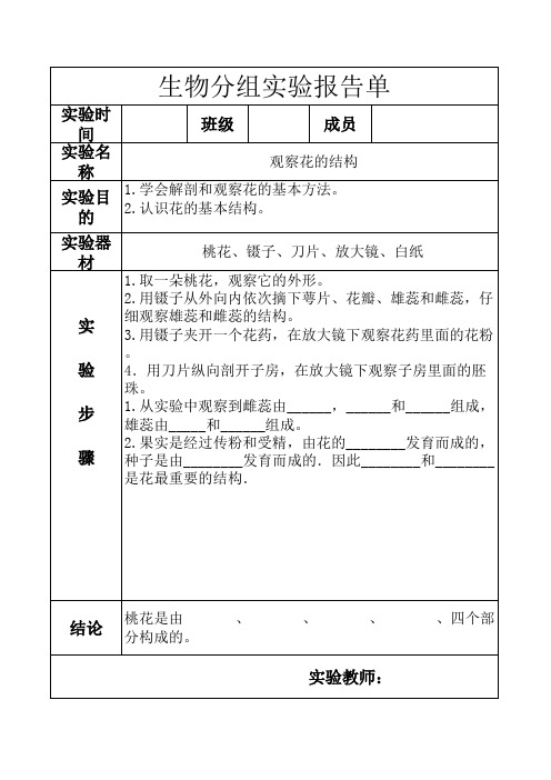 人教版七年级上册生物观察花(如桃花)的结构实验报告