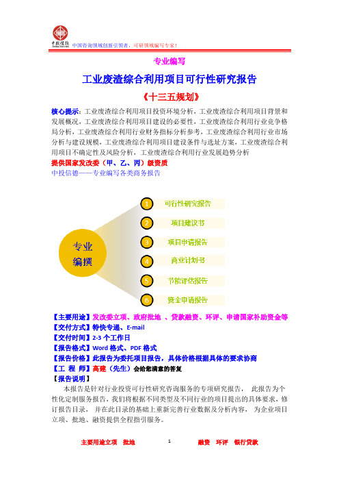 工业废渣综合利用项目可行性研究报告