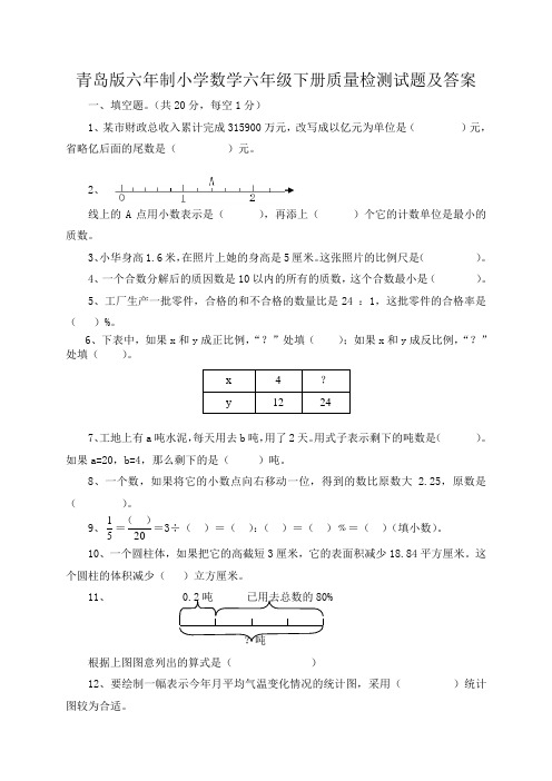 小学数学六年级下册试卷及答案