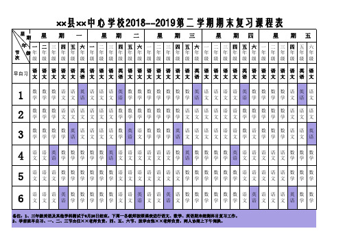 小学2018下半年期末复习课程表