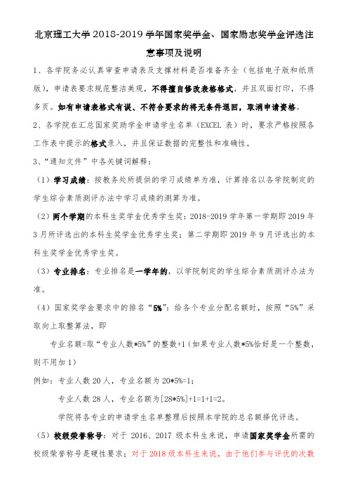 北京理工大学20182019学年国家奖学金国家励志奖学金评