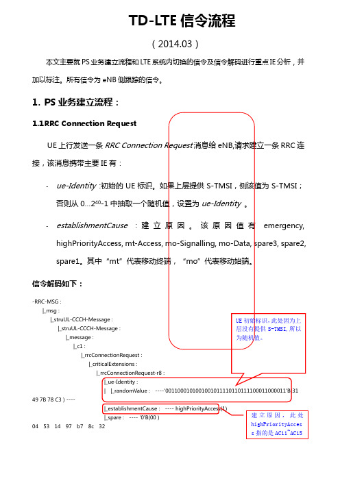 TDLTE信令流程