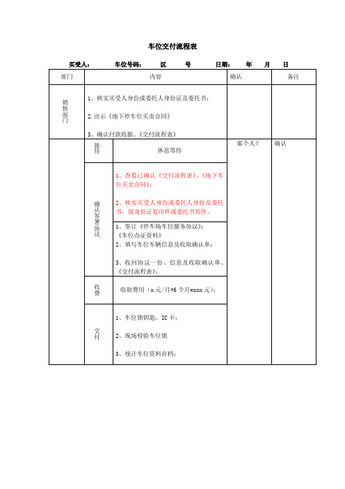 车位交付流程表