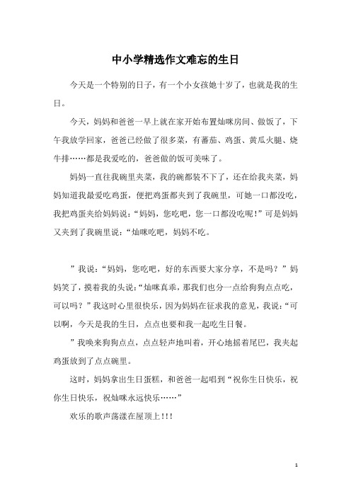 中小学精选作文难忘的生日