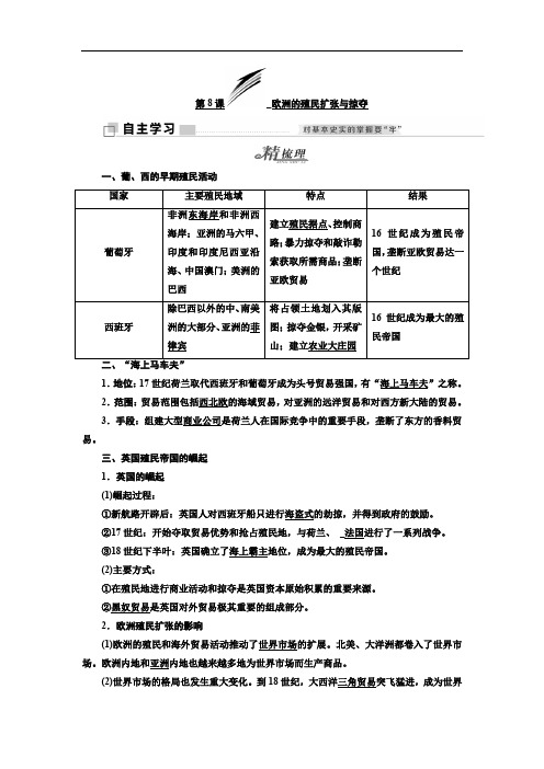 2019-2020学年高中历史岳麓版必修2教学案：第二单元 第8课 欧洲的殖民扩张与掠夺 Word版含答案