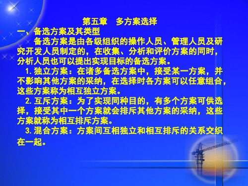 第五章多方案选择一、备选方案及其类型备选方案是由各级