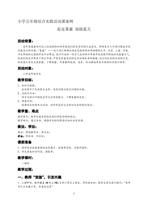 综合实践赶走雾霾 迎接蓝天 教案1