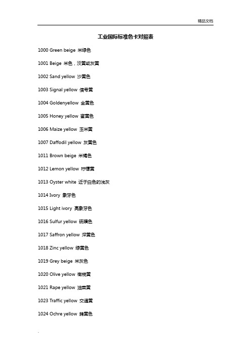 国际标准色卡一览表