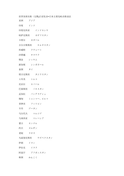 世界各国名称(完整)日语发音+日本主要岛屿名称读法