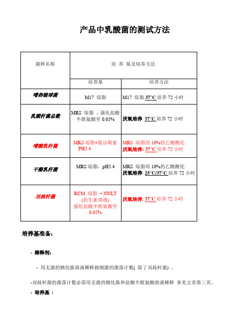 乳 酸 菌 的 测 试 方 法