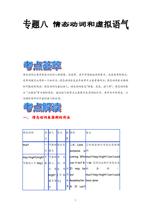 【最新】高中英语人教版高考英语语法学案：专题八 情态动词和虚拟语气