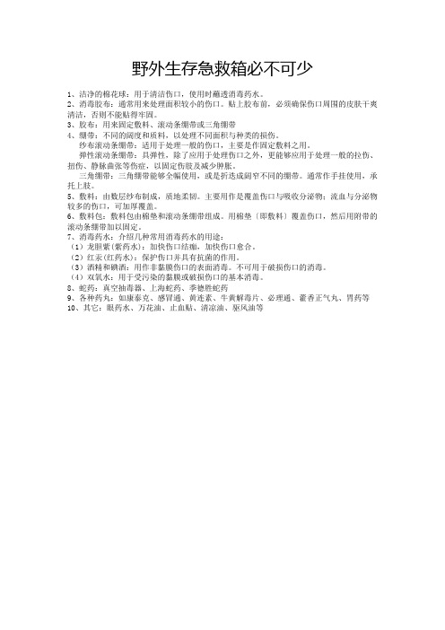 野外生存急救箱必不可少