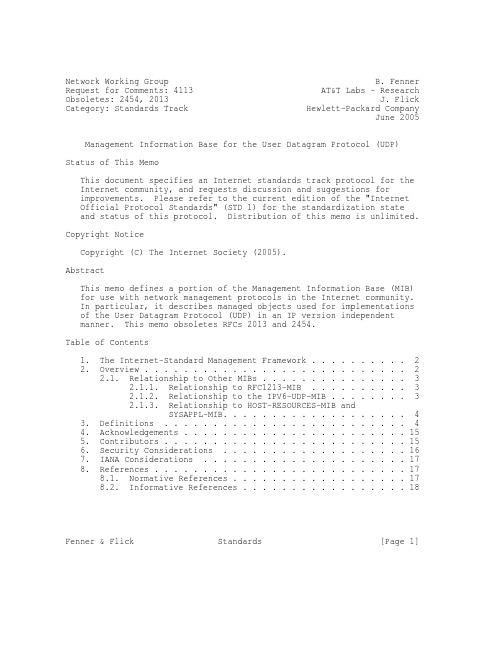 rfc4113.Management Information Base for the User Datagram Protocol (UDP)