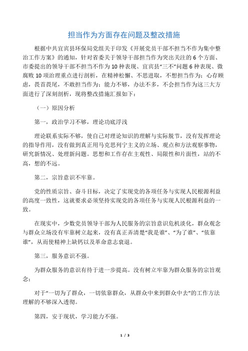 担当作为方面存在问题及整改措施