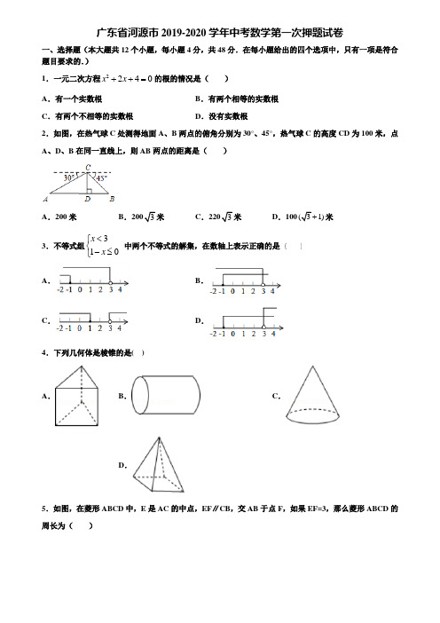 广东省河源市2019-2020学年中考数学第一次押题试卷含解析