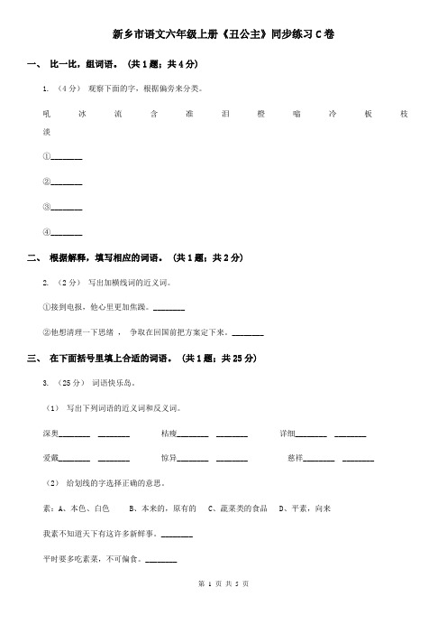 新乡市语文六年级上册《丑公主》同步练习C卷