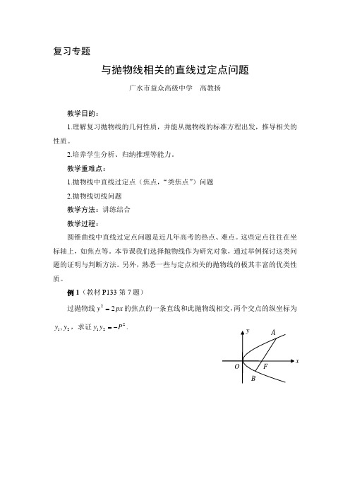 复习专题与抛物线相关的直线过定点问题