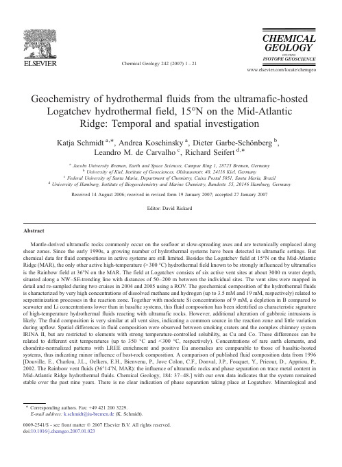 Geochemistry of hydrothermal fluids from the ultramafic-hosted Logatchev hydrothermal field, 15°N o
