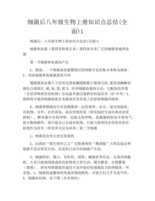 细菌后八年级生物上册知识点总结(全面)1