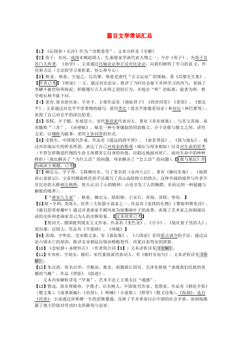 高考语文专题复习教案：文学常识汇总