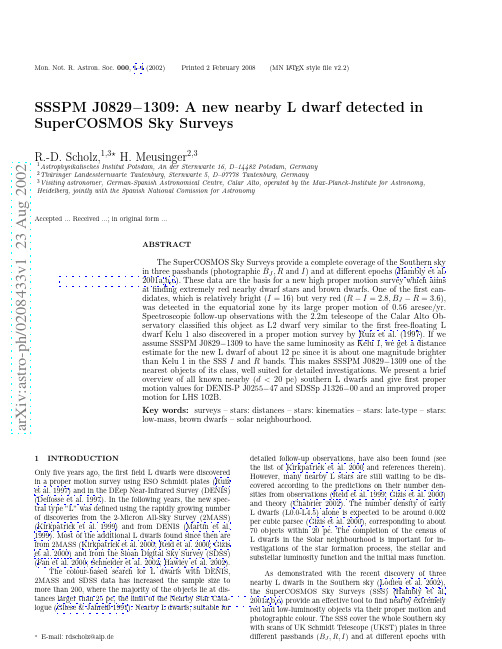 SSSPMJ0829-1309 A new nearby L dwarf detected in SuperCOSMOS Sky Surveys