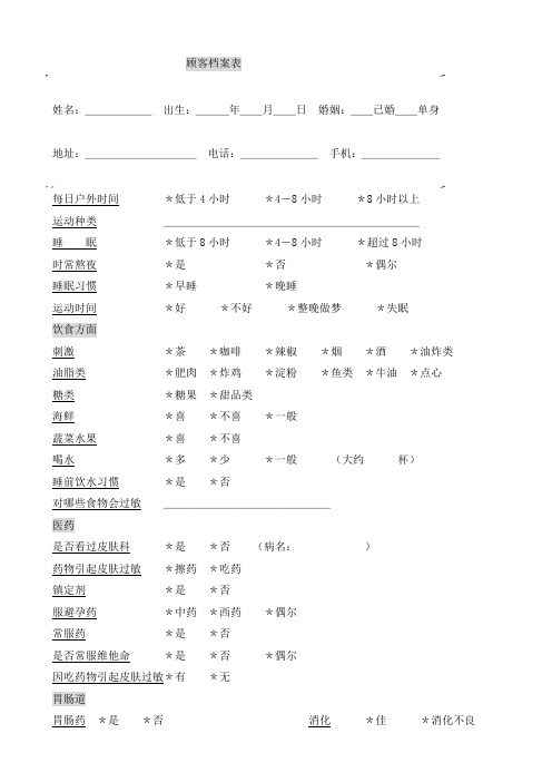 某美容院顾客详细情况档案表