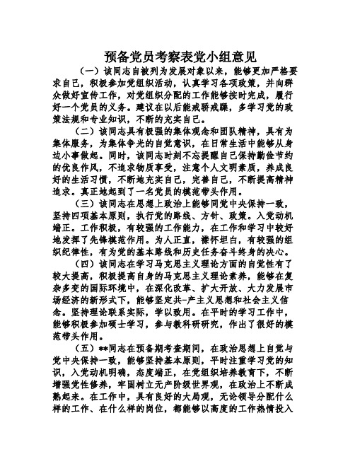 预备党员考察表党小组意见