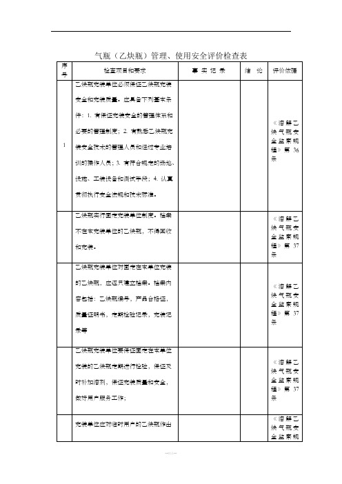 乙炔气瓶使用管理安全检查表
