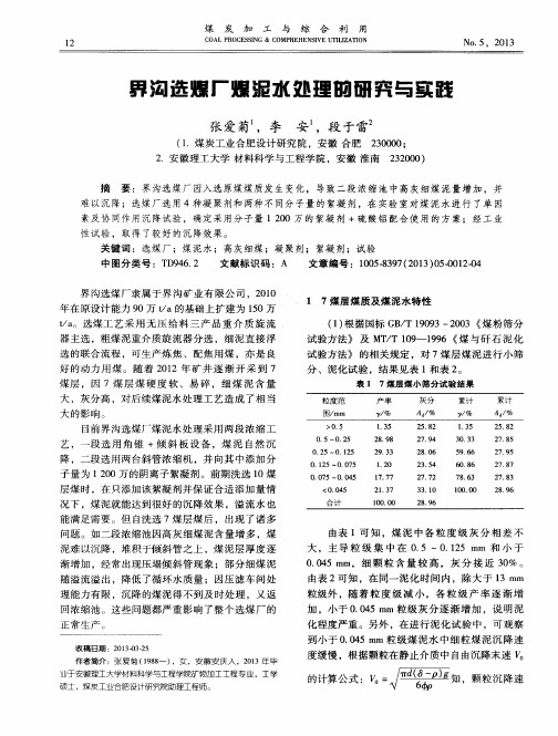 界沟选煤厂煤泥水处理的研究与实践