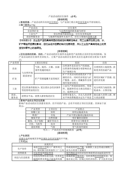 2017年浙江新高考选考地理考点知识梳理26：产业活动的区位条件与地域联系