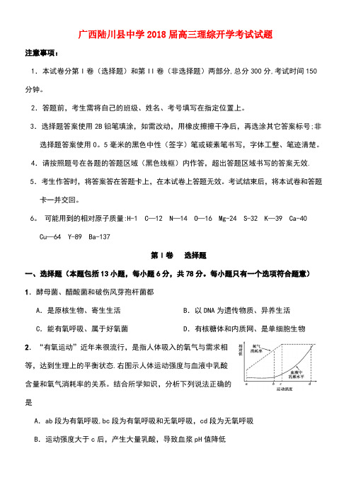 广西玉林市陆川县高三理综开学考试试题(new)