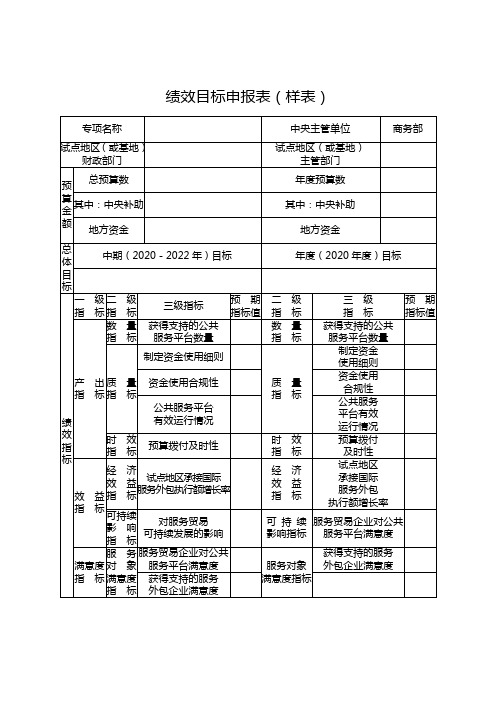绩效目标申报表样表