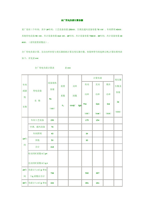 全厂用电负荷计算示例