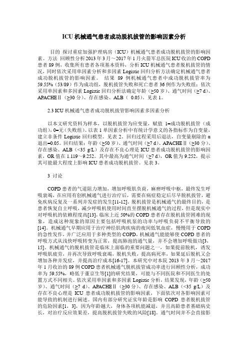 ICU机械通气患者成功脱机拔管的影响因素分析