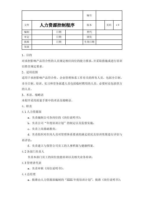 人力资源控制程序